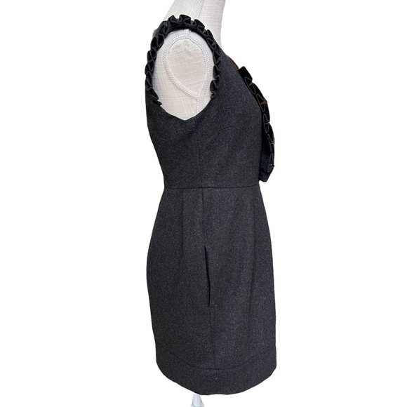 Twelve Couture Wool Pleated‎ Button Front Mini Dress in Charcoal Size: S - Picture 2 of 10